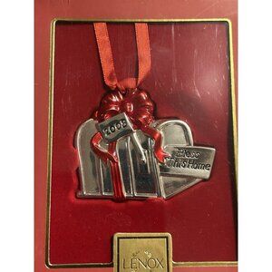 Lenox 2008 Bless This Home Ornament Red Ribbon Silver Metal Christmas Decoration